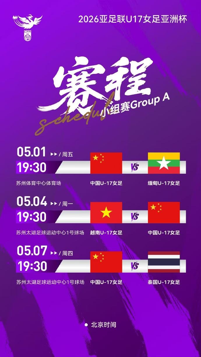 乐鱼app-U17女足亚洲杯 中国队小组赛阶段先后面对缅甸队、越南队和泰国队